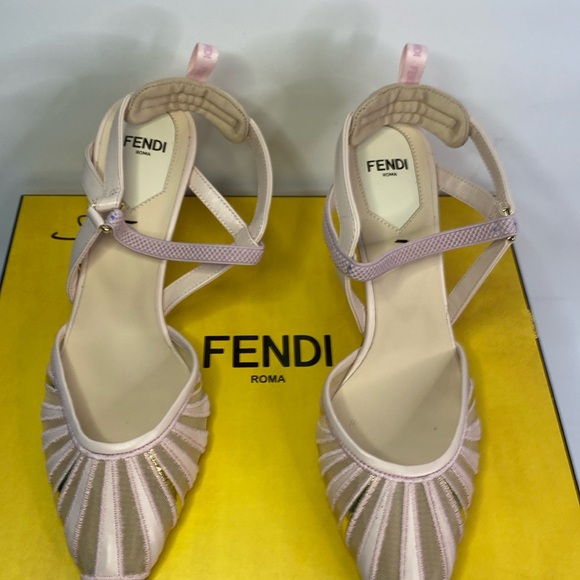 New Authentic FENDI leather and mesh high-heeled slingbacks Size US 6.5 - Picture 5 of 13